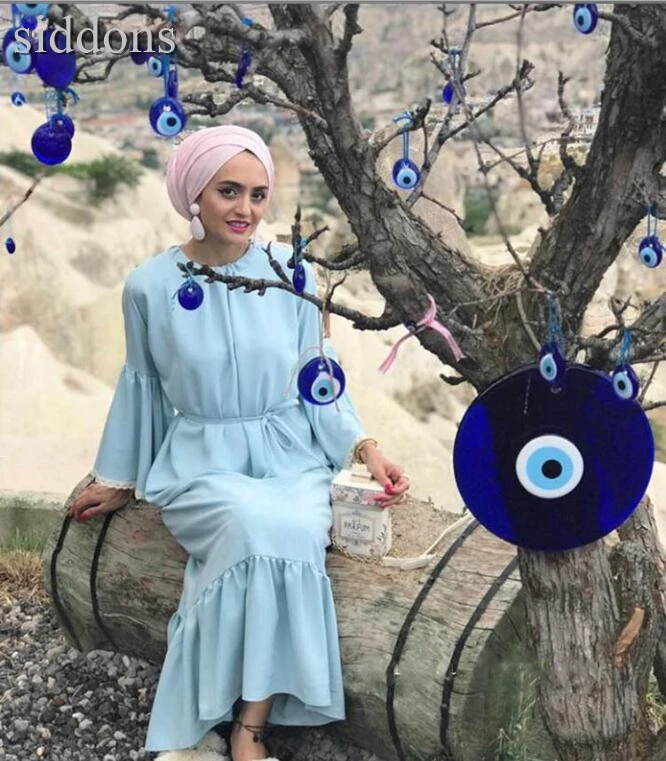 

2019 new best selling solid color simple Arab dress fashion lotus leaf sleeve cardigan dress Middle East UAE female dress a244