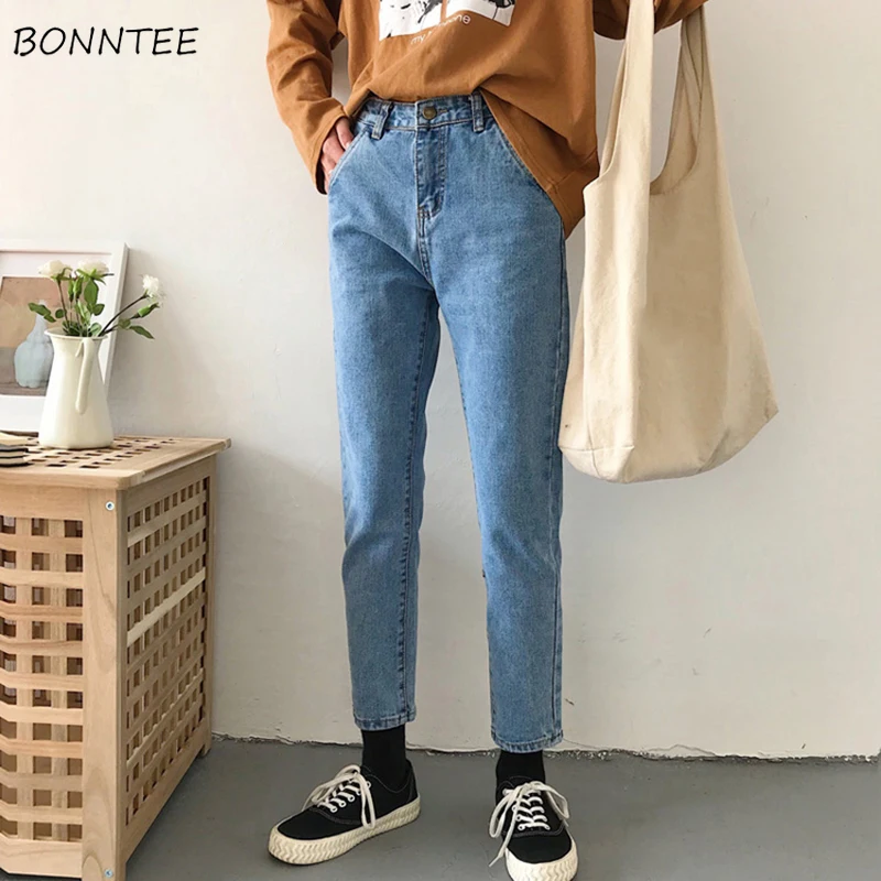 

Jeans Women Chic Simple Blue Black Korean Style Spring Autumn Casual Daily Harajuku All-match High Quality Trendy Student 2019