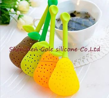 

100pcs/lot Silicone Pear Design Tea Leaf Strainer Herbal Spice Infuser Teacup Teapot Filter