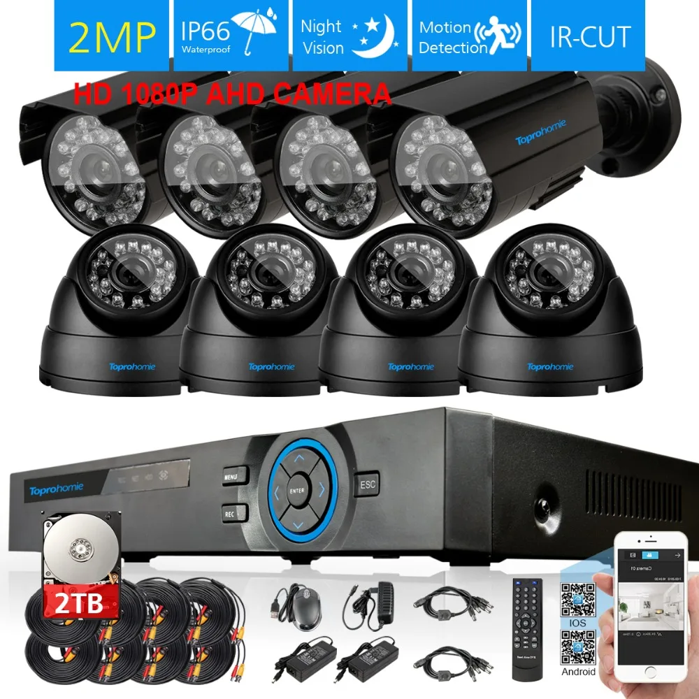 

TOPROHOIME 8CH HDMI 1080P CCTV System 2MP 3000TVL AHD CVI indoor outdoor Camera Security Surveillance Video Nigh Vision Camera