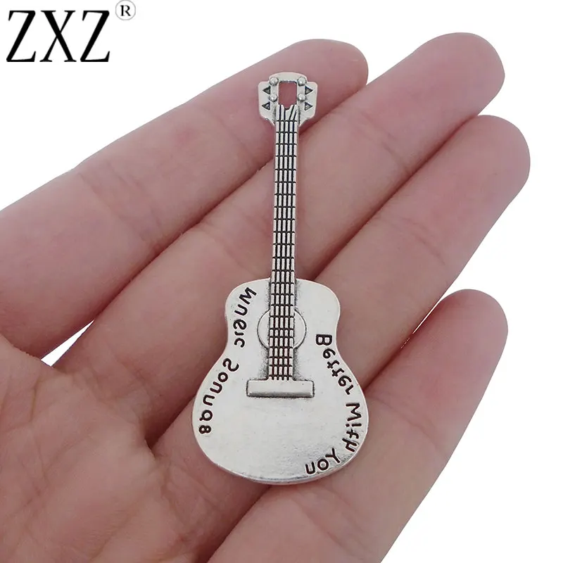 

ZXZ 5pcs Antique Silver Tone Large Guitar/Ukulele Charms Pendants for Jewelry Making Findings 59x23mm