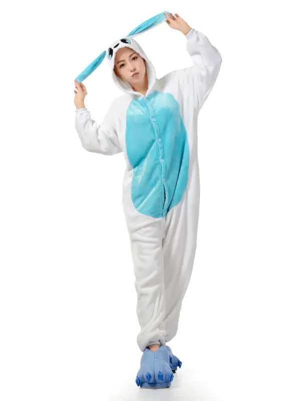 Для мужчин и женщин с рисунком белого и синего цвета с изображением кролика Свободные Комбинезоны для взрослых в виде животных пижамы-комбинезоны пижамы C353 S/M/L/XL
