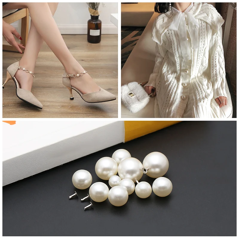 

50Sets 6mm-20mm Round Imitation Pearl Rivets Studs DIY Wedding Decor Rivet Pearls Set Garment Shoes Bag Accessories Beads Spikes