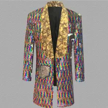 Новые цвета блесток Мода лацкане платье корейский сценическая одежда куртка мужской костюм с пайетками певица личности модный костюм S-5XL