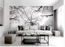 Black and white minimalist branches forest atmosphere TV background wall window mural wallpaper Black and white minimalist branches forest atmosphere TV background wall window mural wallpaper