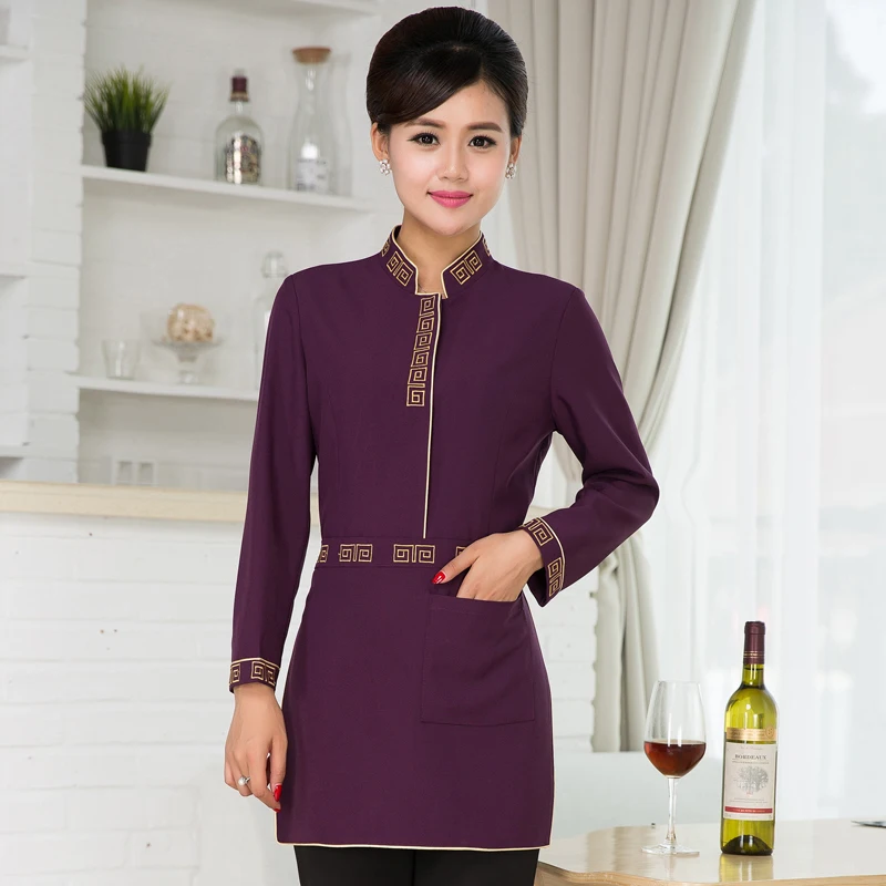 

Chef Uniform Hotel Uniform Restaurant Waiter Work Clothes Long Sleeved Work Wear with Apron Reception Catering Uniforms