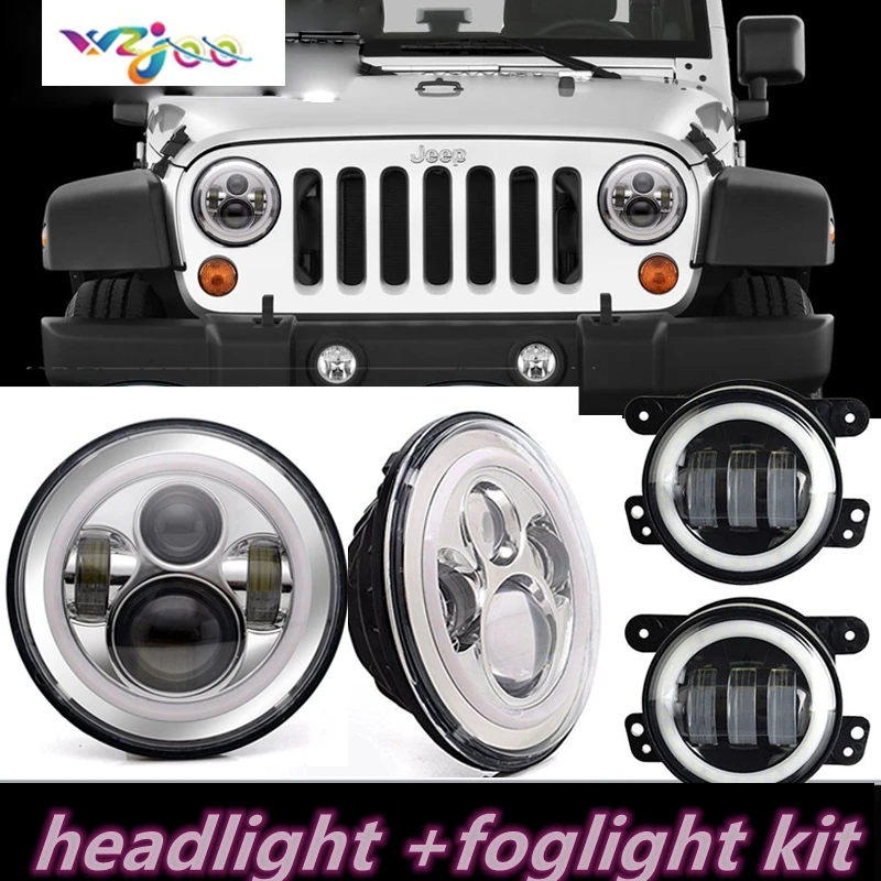 Wzjoo Для Hummer H1 H2 головной светильник s 4 &quotсветодиодный туман + 2X H4 7 дюймов круглые