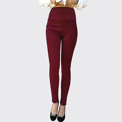 Замшевые женские брюки с высокой талией, Стрейчевые тонкие ретро Кожаные Замшевые брюки для женщин - Цвет: wine red