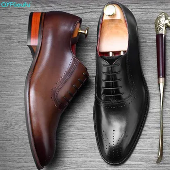 

QYFCIOUFU 2019 Hot Handmade Designer Fashion Formal Shoes Men Party Wedding Brand Men's Dress Shoes Genuine Leather Oxford Shoes