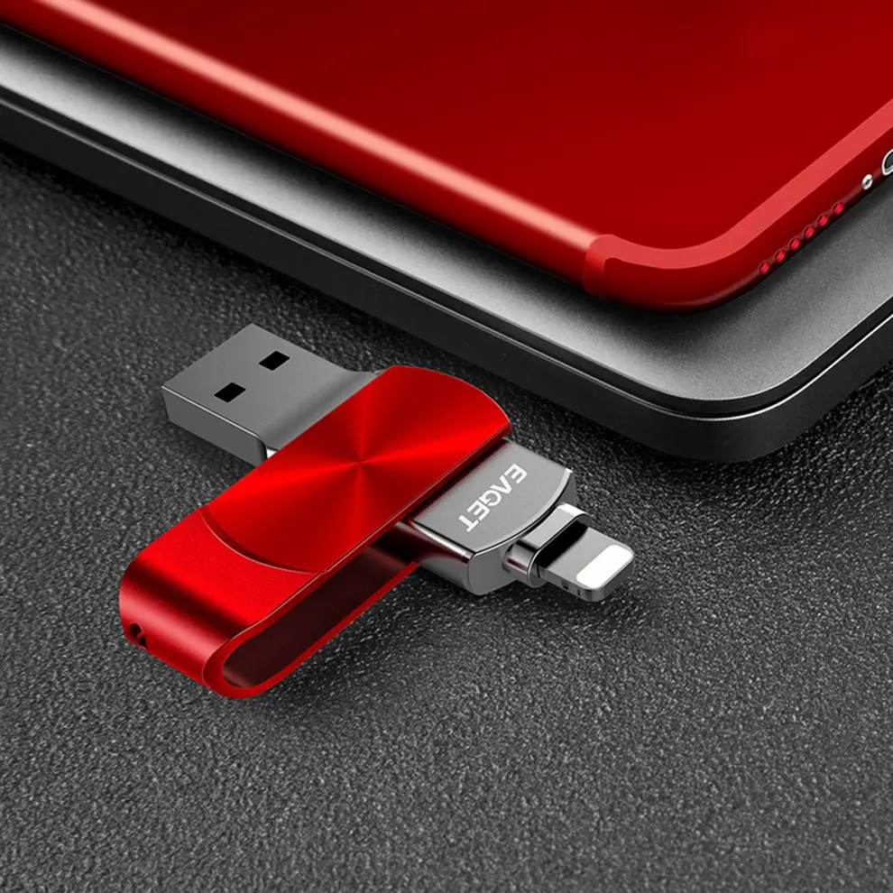 EAGET I66 USB 3,0 OTG 64G 128G металлическая Флешка шифрование флэш-накопитель с отверстием для ключей диск для iPhone PC ноутбук черный красный