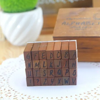Деревянный резиновый Алфавит буквенный штамп античный Uppercase Stamper Подарочная деревянная коробка игрушка