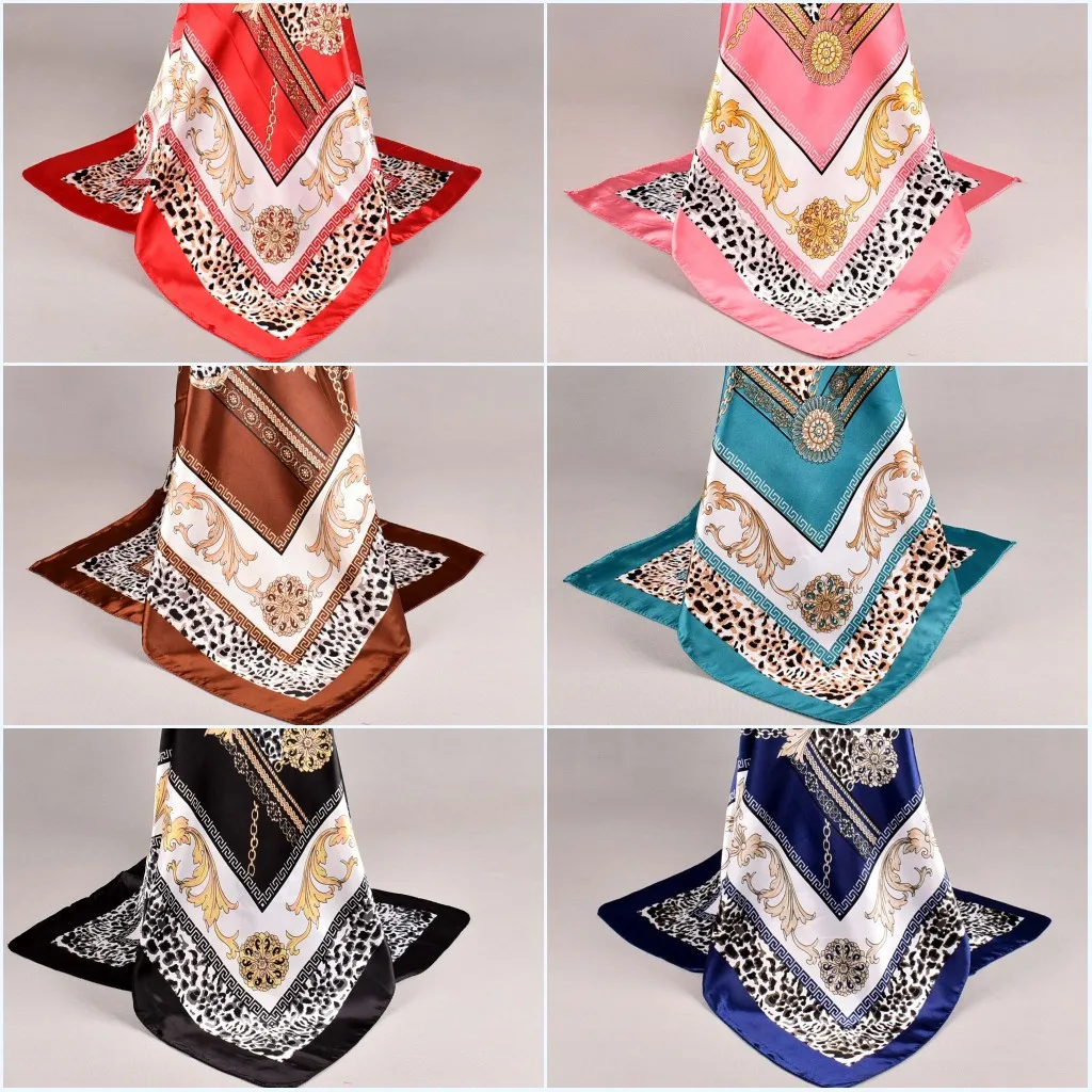 Модный женский шарф с цветочным принтом, атласная шаль, шелковые шарфы, женский шейный платок 90 см x 90 см, квадратные шали, шарфы для женщин
