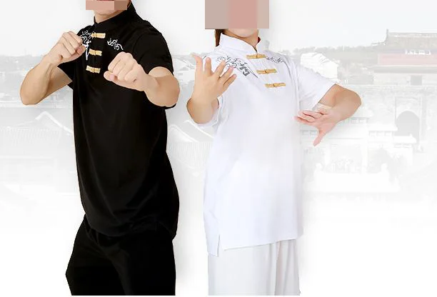 2 цвета, высокое качество, хлопковые футболки с короткими рукавами Топы Taiji Тай Чи боевым искусством кунг-фу Футболка Лето; Цвет черный, белый