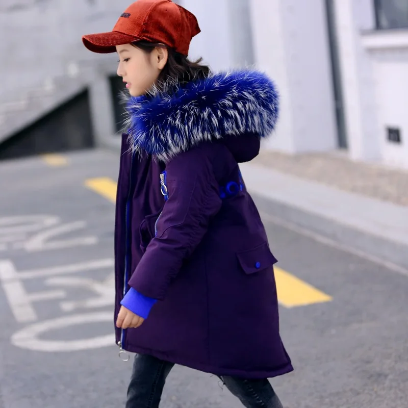 

-35 Degree Duck Down Jacket Girl 2018 Winter Big Fur Hooded Coat for Teenage Girls Long Parkas Children Girls Winter Clothing