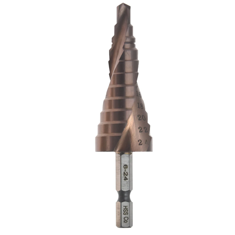1pcs 6 24mm M35 HSS Co Cobalt Spiral Grooved Step Drill Bits 1/4" Hex