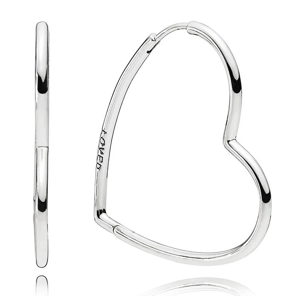 

Authentic 925 Sterling Silver Earring Large Asymmetric Hearts of Love Earrings For Women Wedding Gift Fine Europe Jewelry