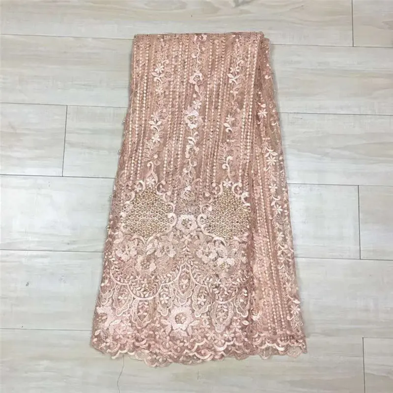 High quality african net lace high quality peach african french beaded