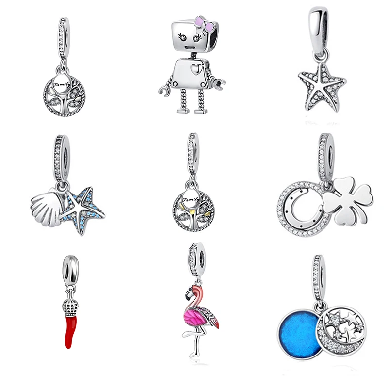 

2018 Sterling Silver 925 Beads Charm White Orchid Starfish Shell Dangle Pendant Fit Original Pandora Bracelet Bangle DIY Jewelry