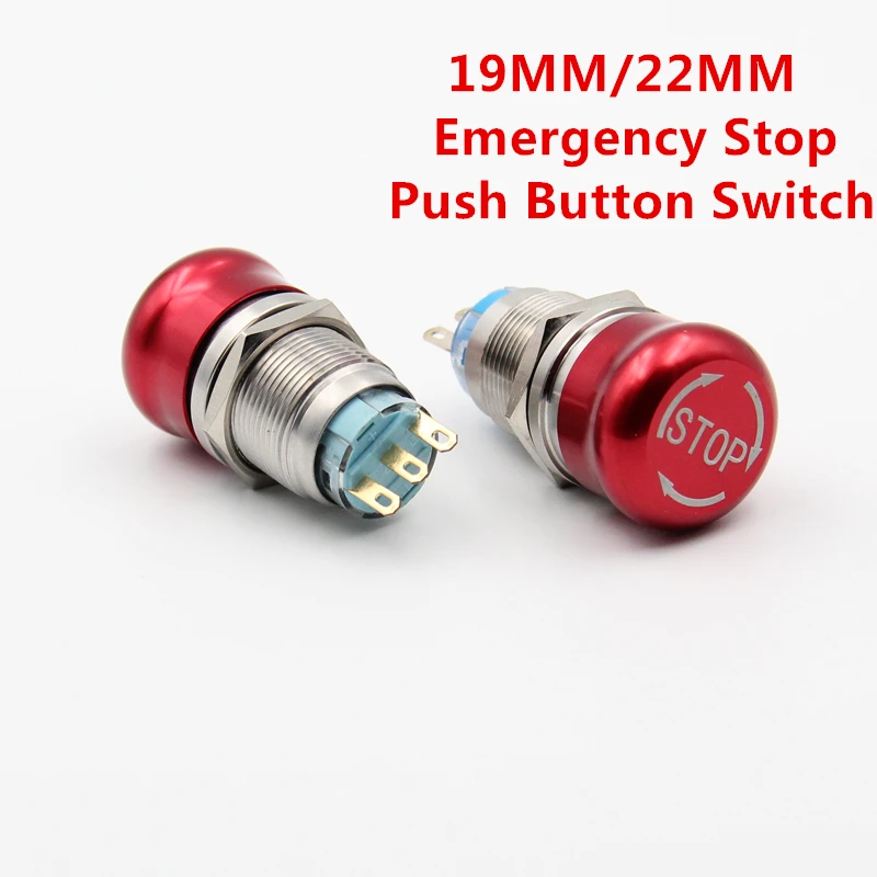 

19mm 22mm Pattern Waterproof Stainless Steel Waterproof Metal Latching Emergency STOP Push Button Switch Stop Button Switch Red