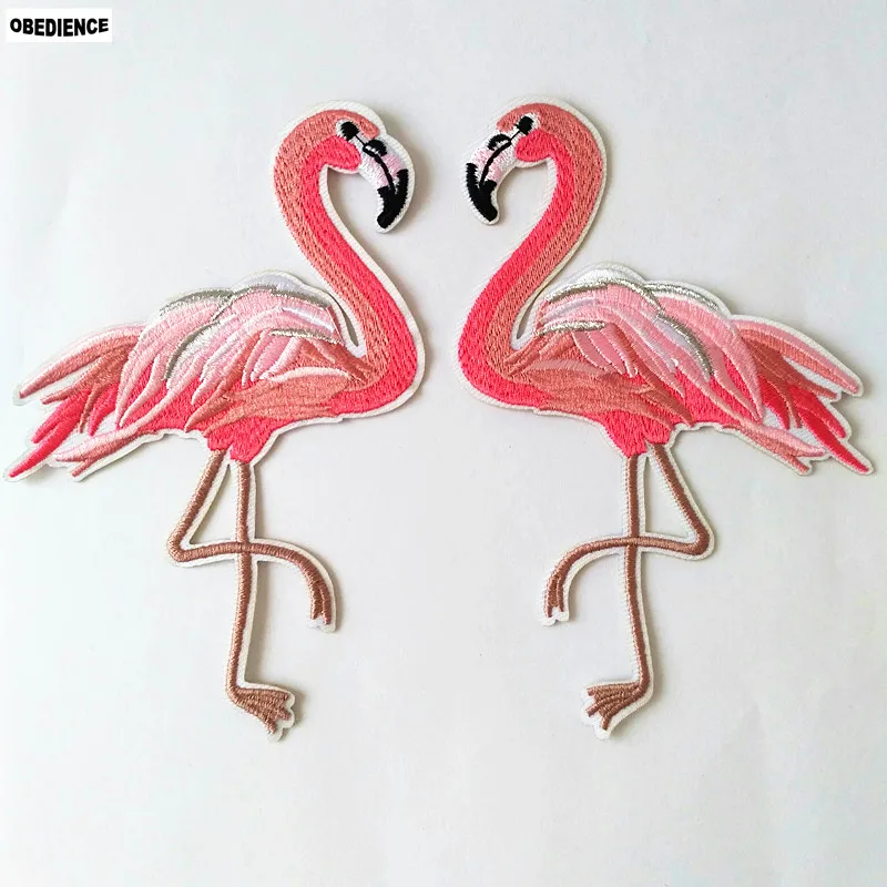 

OBEDIENCE 1 Pair Flamingo Birds Embroidered Patches for Clothes Ironing Sew Appliques for Jackets Bags Shoes Sticker