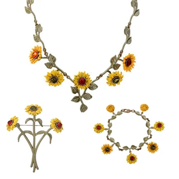 

CSxjd 2018 New female Sunflower necklace bracelet and brooch copper vintage luxurious jewelry