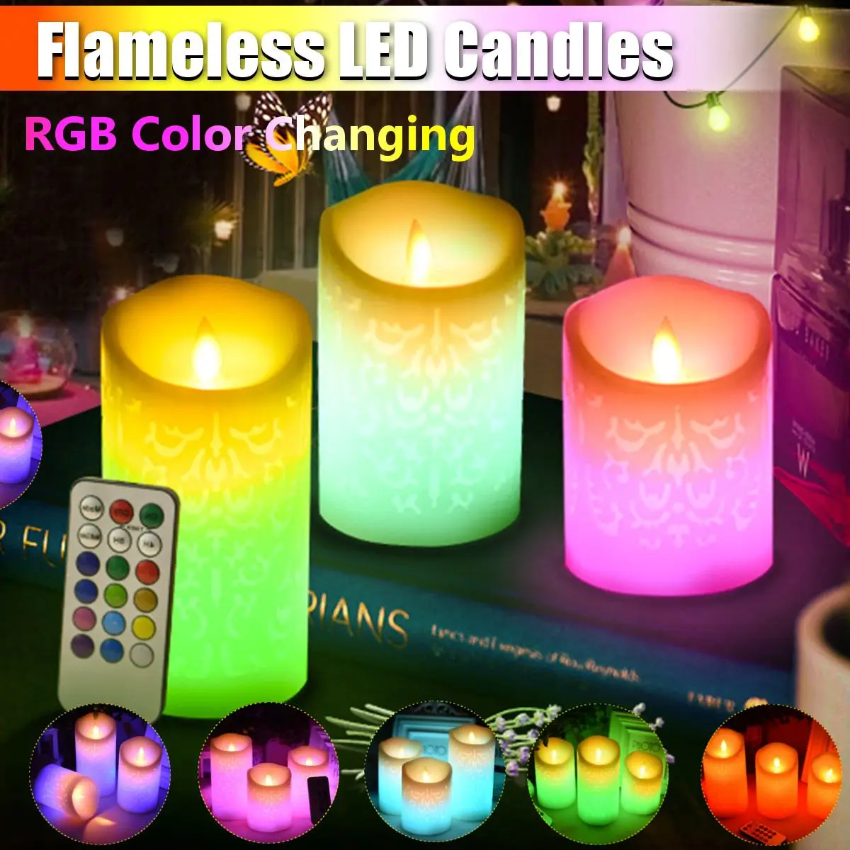 

3Pcs Dancing Flame LED Candle with RGB Remote Control Wax Pillar Candle for Wedding Christmas Decoration Room Night Light