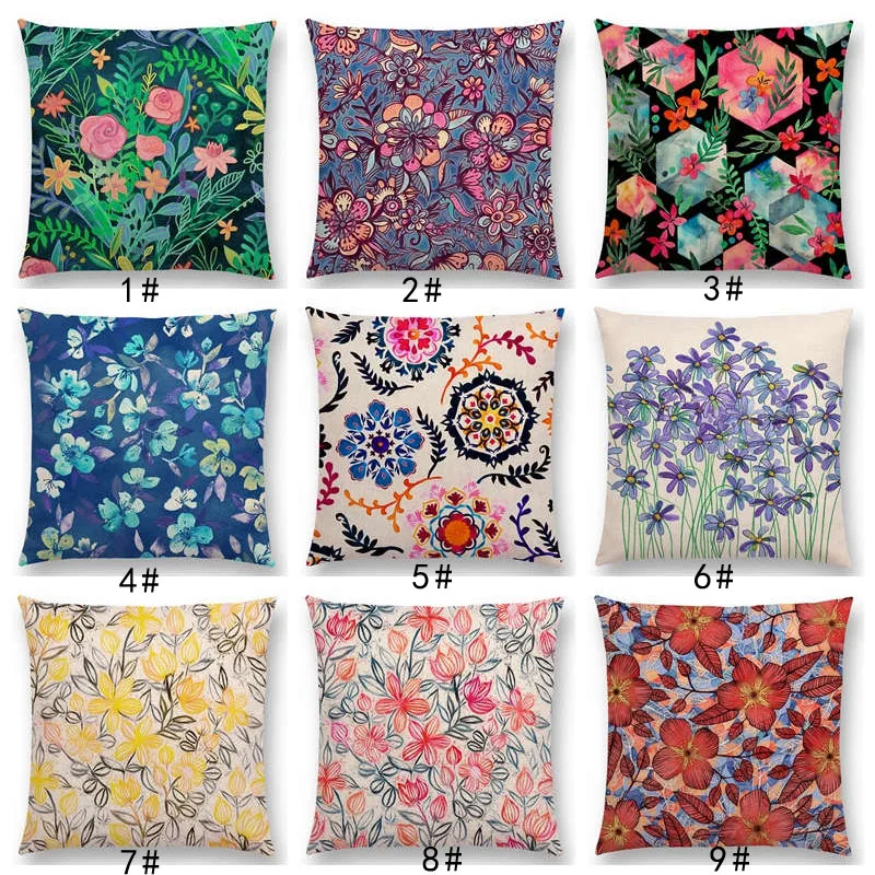 

New Beautiful Floral Paints Colourful Leaves Lovely Flowers Gorgeous Blossom Pattern Car Cushion Cover Sofa Throw Pillow Case