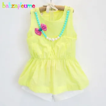 

Summer Fashion Kids Clothes Top+Shorts 2pcs baby suit Girls Outfits Children Costume Set Toddler Girls Clothing 0-7Years BC1185
