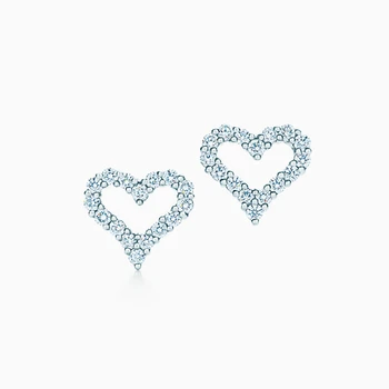 

SHINETUNG Original 100% S925 Sterling Silver Earrings Heart-Shape Trendy Earrings Women Logo Fine Luxury High-End Jewelry