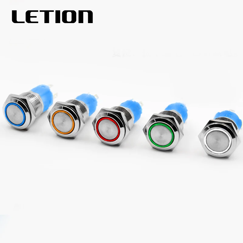 

1pcs 16mm Metal Annular Push Button Switch Ring LED 6V 12V 220V self-reset self-locking Waterproof Car Auto Engine Free Shipping