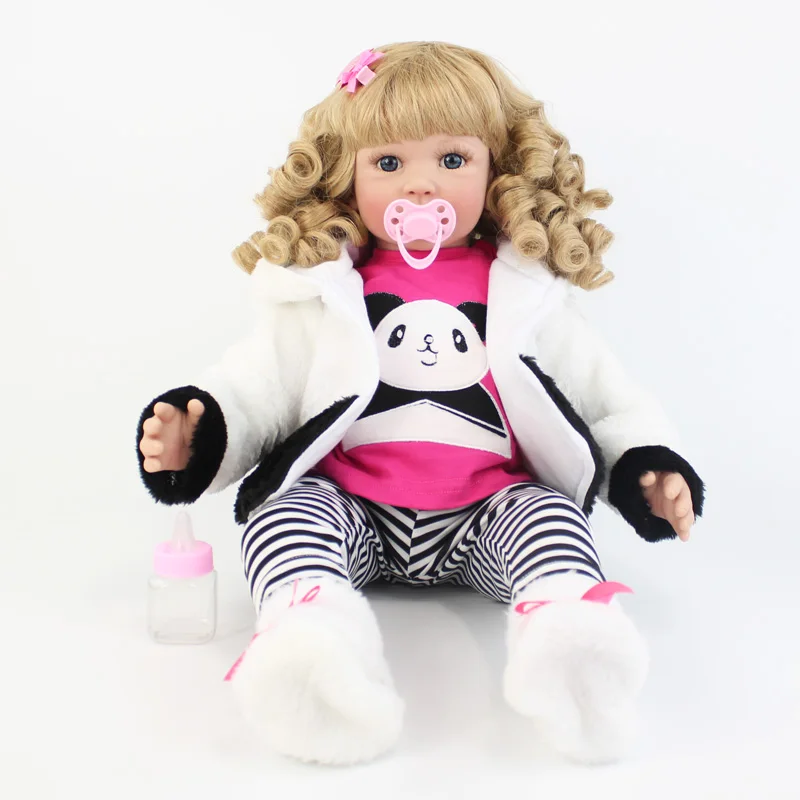 60 см реборн малыш кукла игрушки 2" Виниловые конечности блонд принцесса малыш живая девочка ребенок панда Играть Дом игрушка
