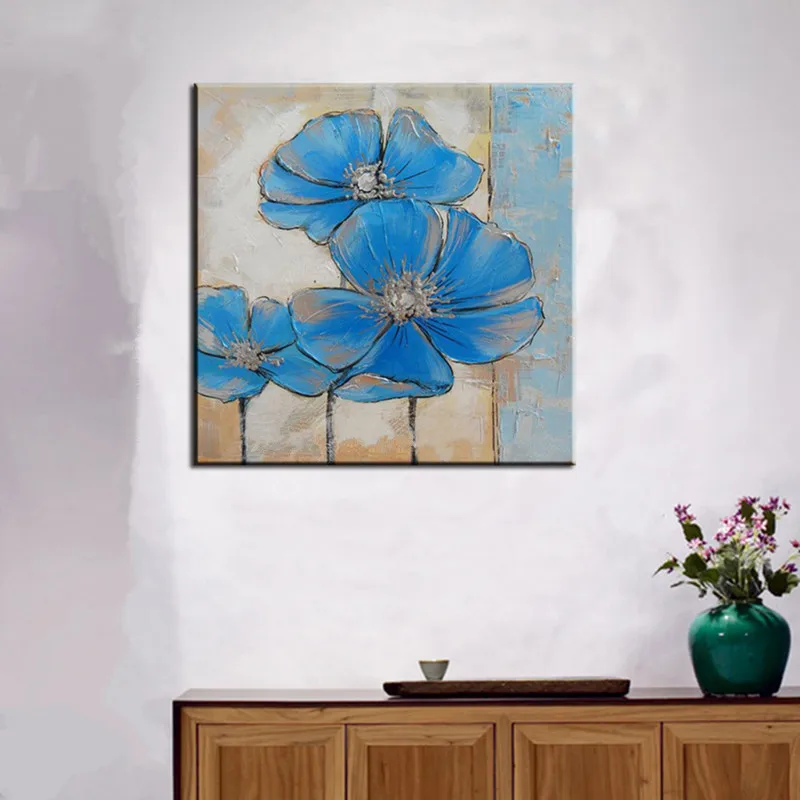

Handmade Large Knife Blue Floral Canvas Painting Hand Painted Abstract Flower Oil Paintings Modern Home Decor Wall Art Pictures