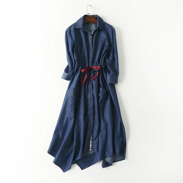 Best Quality Fashion New Casual Denim Dress 2017 Summer Ladies Turn