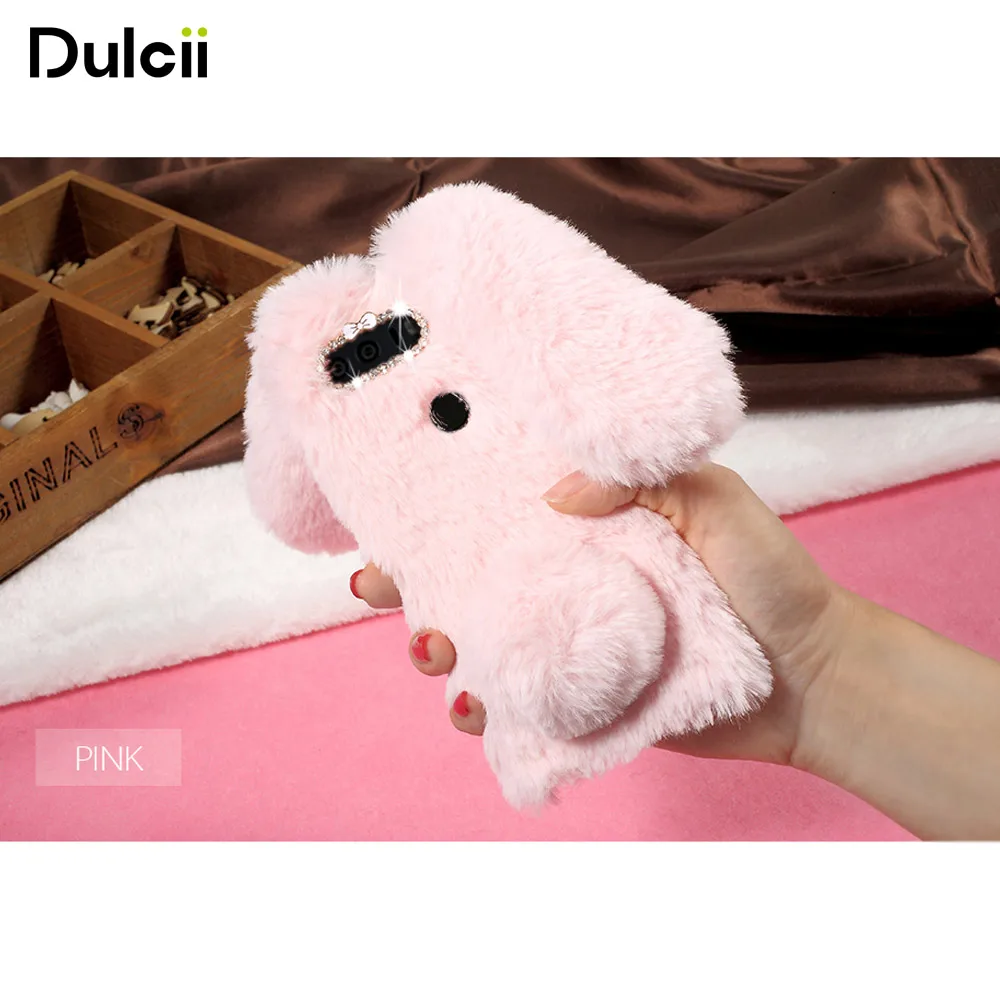 DULCII For Huawei Honor 8 Case for Honor8 Cover Rabbit Fluffy Back Bunny Shape Warm Fur TPU Stand Soft Phone Shell |