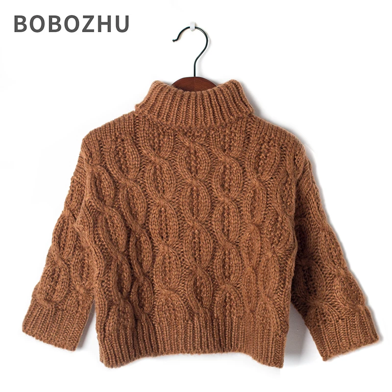 bobozhu Boys Dark Brown High Collar Sweater Girls Soft fluffy
