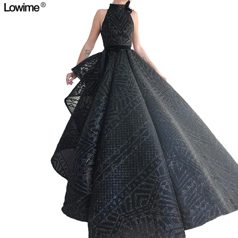 Black Sequined African Abendkleider 2019 A-Line Sleeveless Evening Dresses Abiye Gece Elbisesi Dubai Prom Dresses Long