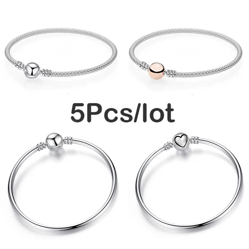 TOGORY 5 шт./партия Pulseira серебряный шарм браслеты и браслеты Femme в форме сердца простая цепочка тонкий браслет и браслет женские ювелирные изделия