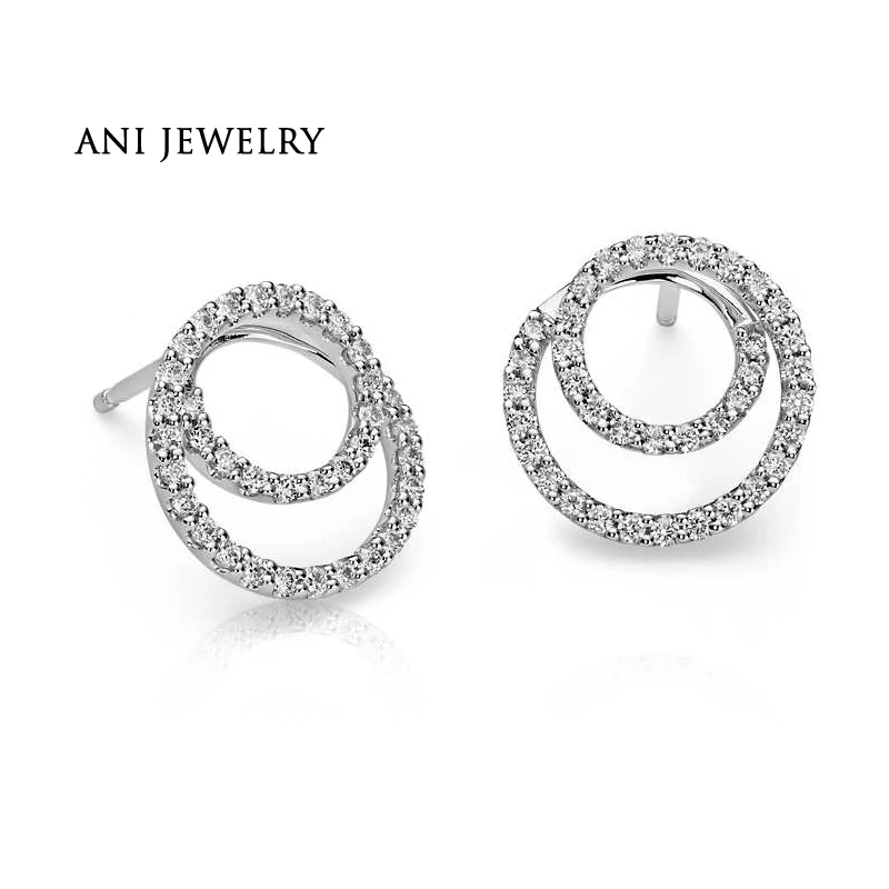 ANI 14 К Белое Золото Женщины Stud Earrings 0,29 CT Certified я/SI Природный бриллиантовое элегантные золотые серьги годовщина orecchini donna