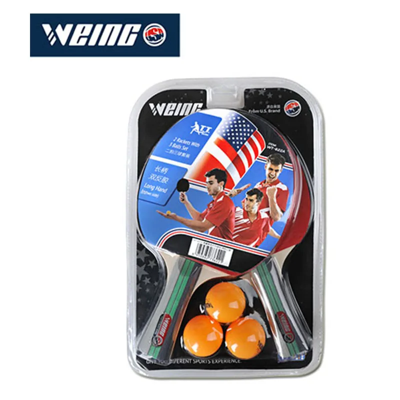 WEING WT622A 2PC Professional Long Handle Ping Pong Racket Set Double Rubber With Three Ball