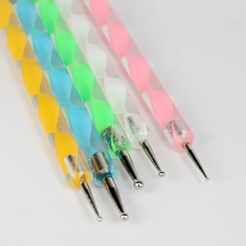 Ручка 5 шт./компл., 2 способа, 5 цветов, точечная роспись под мрамор, ручка, инструмент для дизайна ногтей, инструменты для нанесения точек, Уход за ногтями