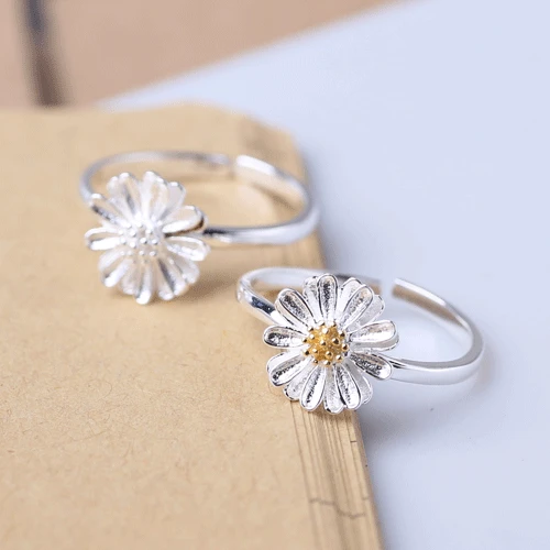 

Gemei 100% 925 Sterling Silver Simple Daisy Flower Open Rings For Women Fashion Party Jewelry