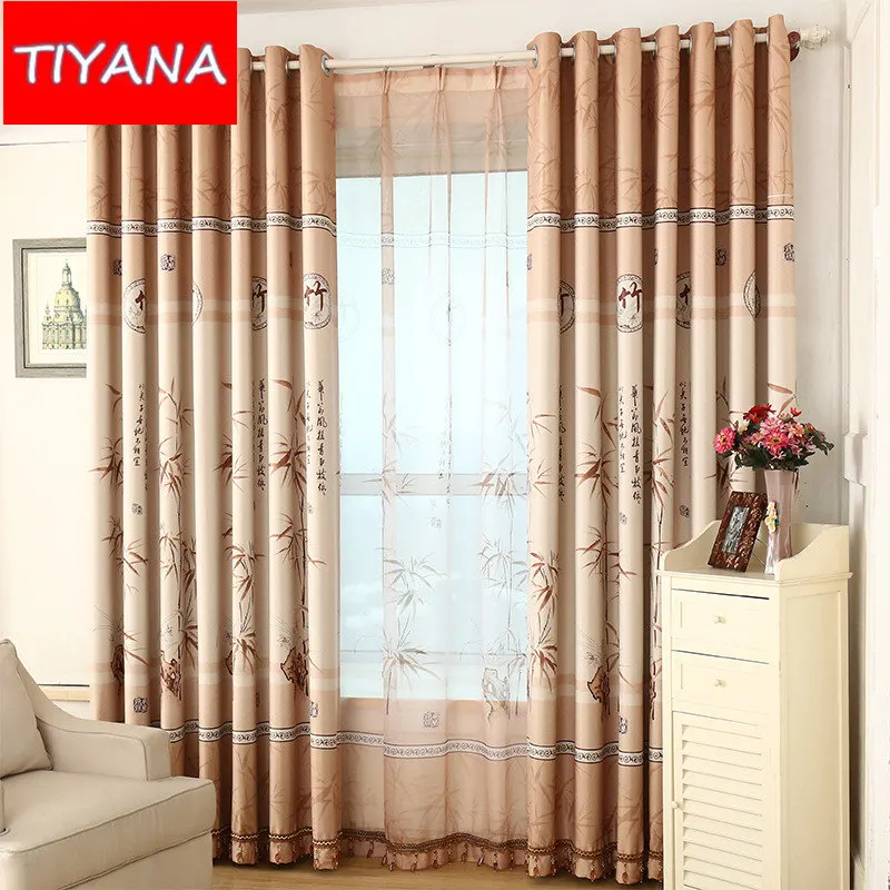 Chinese Bamboo Design Curtains Drapes For Living Room Sheer Tulle Curtains For Bedroom Blackout