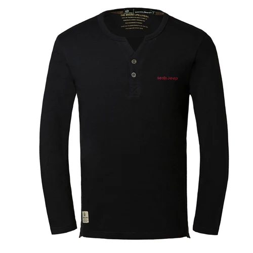 Рубашка мужская футболка из хлопка с длинным рукавом и v-образным вырезом Осенняя модная Высококачественная брендовая повседневная мужская одежда футболки Топы Homme - Цвет: black