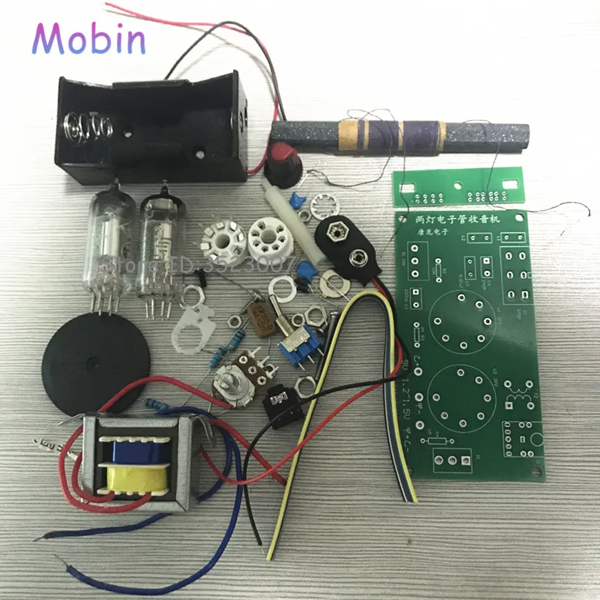 

1PCS/LOT Regenerative tube radio kit DC two lights medium wave tube radio kit AM with PCB board Free shipping