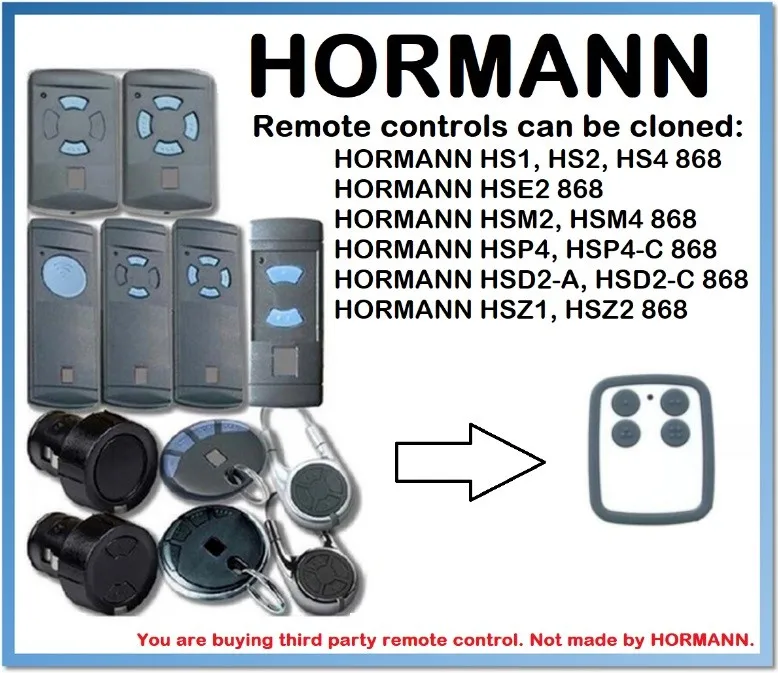 

HORMANN HS, HSE, HSM, HSP, HSD, HSZ Remote Control Duplicator 868.35MHz.