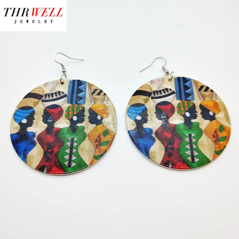 

THRWELL 1 Pair Retail Natural African Wooden Earring Handmade African Woman Wooden Earrings Personalized Style For Girls Latest