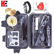 Survival Kit Outdoor Portable Emergency Tourism Equipment Camping Survival Tools Military Travel Kit Whistle,Rescue Tactical Pen