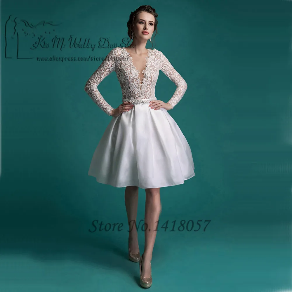 Aliexpress.com Comprar Vintage princesa Vestido de boda corto de manga larga de encaje de novia vestidos novia longitud de la rodilla vestidos