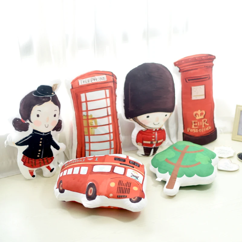 

Cute Cartoon British Style Decorative Pillow Ultra-soft Short Plush Fabric 3D Pillow Cushion Home Bedroom Window Decoration Prop