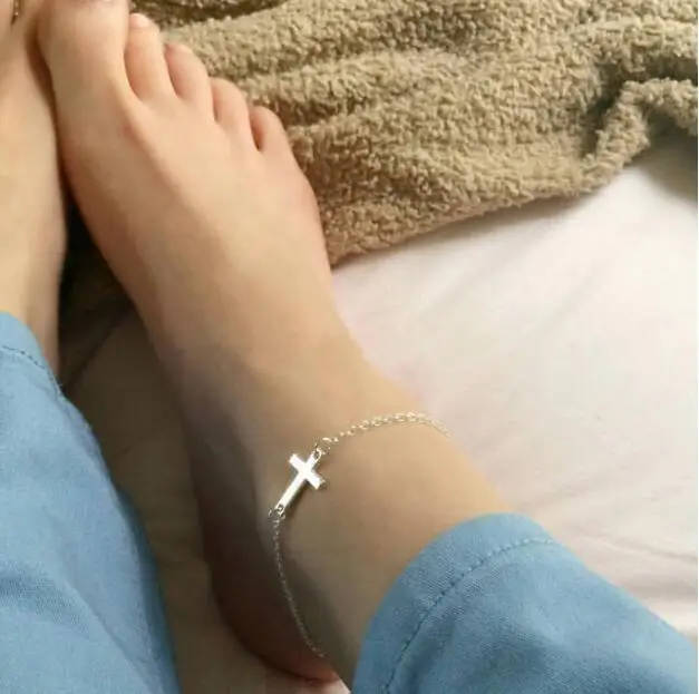 

L 040 Sexy beach summer barefoot beads sandals anklet ankle bracelet silver gold cross anklet bohemian jewelry women's women's
